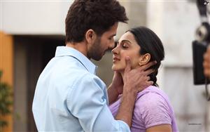 A still of Shahid Kapoor and Kiara Advani getting cosy in Kabir Singh